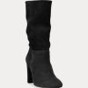 Schwarze Ralph Lauren Artizan Wildlederstiefel für Damen