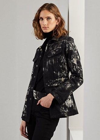 Schwarze Ralph Lauren Bacall Embellished Denim-Feldjacken für Damen