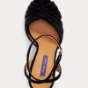 Schwarze Ralph Lauren Bacall II Samtsandalen für Damen
