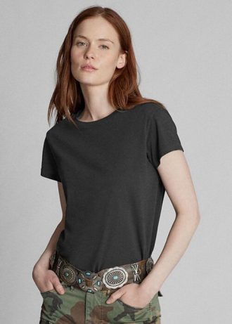 Schwarze Ralph Lauren Baumwolljersey-T-Shirts mit Rundhalsausschnitt für Damen