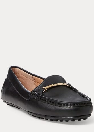 Schwarze Ralph Lauren Briony Driver-Loafer aus Leder für Damen