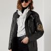 Schwarze Ralph Lauren Cadena Motorradjacken aus Kalbsleder für Damen