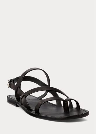 Schwarze Ralph Lauren Carlion Kalbsledersandalen für Herren