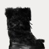 Schwarze Ralph Lauren Celia Shearling- und brünierte Lederstiefel für Damen