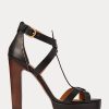 Schwarze Ralph Lauren Dakota Sandalen aus brüniertem Kalbsleder für Damen Schwarze Ralph Lauren Dakota Sandalen aus brüniertem Kalbsleder für Damen