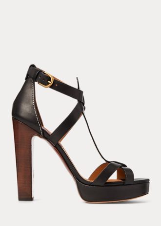 Schwarze Ralph Lauren Dakota Sandalen aus brüniertem Kalbsleder für Damen