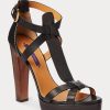 Schwarze Ralph Lauren Dakota Sandalen aus brüniertem Kalbsleder für Damen Schwarze Ralph Lauren Dakota Sandalen aus brüniertem Kalbsleder für Damen