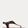 Schwarze Ralph Lauren Delancie Welington Kalbsledersandalen für Damen