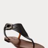 Schwarze Ralph Lauren Delancie Welington Kalbsledersandalen für Damen