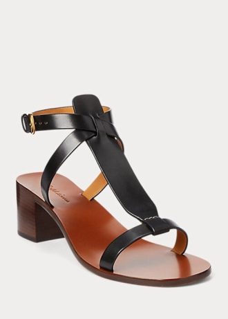 Schwarze Ralph Lauren Dyllon Sandalen aus brüniertem Kalbsleder für Damen