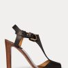 Schwarze Ralph Lauren Emilie Welington Kalbsledersandalen für Damen