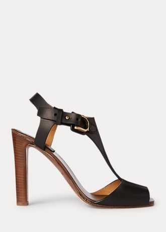 Schwarze Ralph Lauren Emilie Welington Kalbsledersandalen für Damen