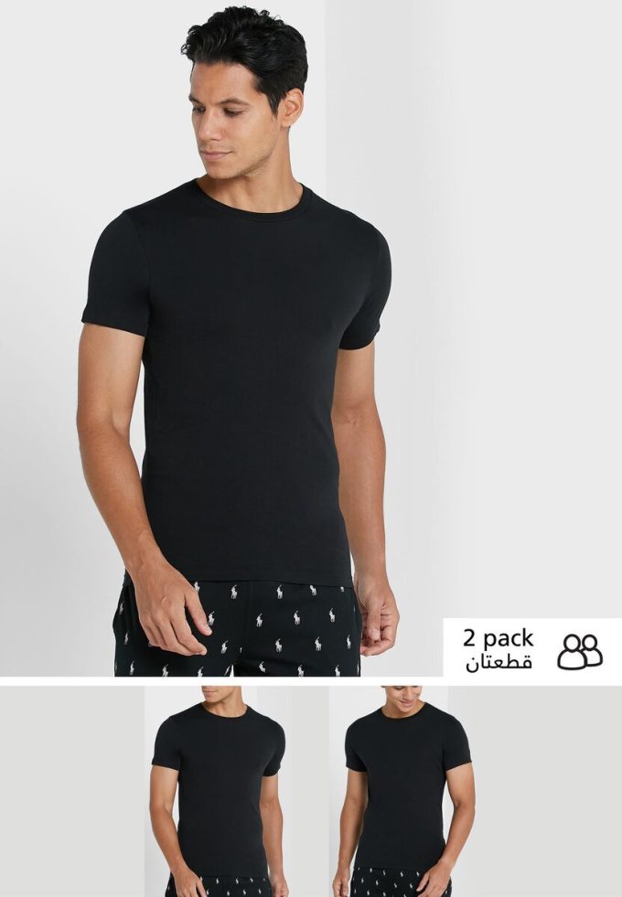 Schwarze Ralph Lauren Essential T-Shirts mit Rundhalsausschnitt für Herren im 2er-Pack