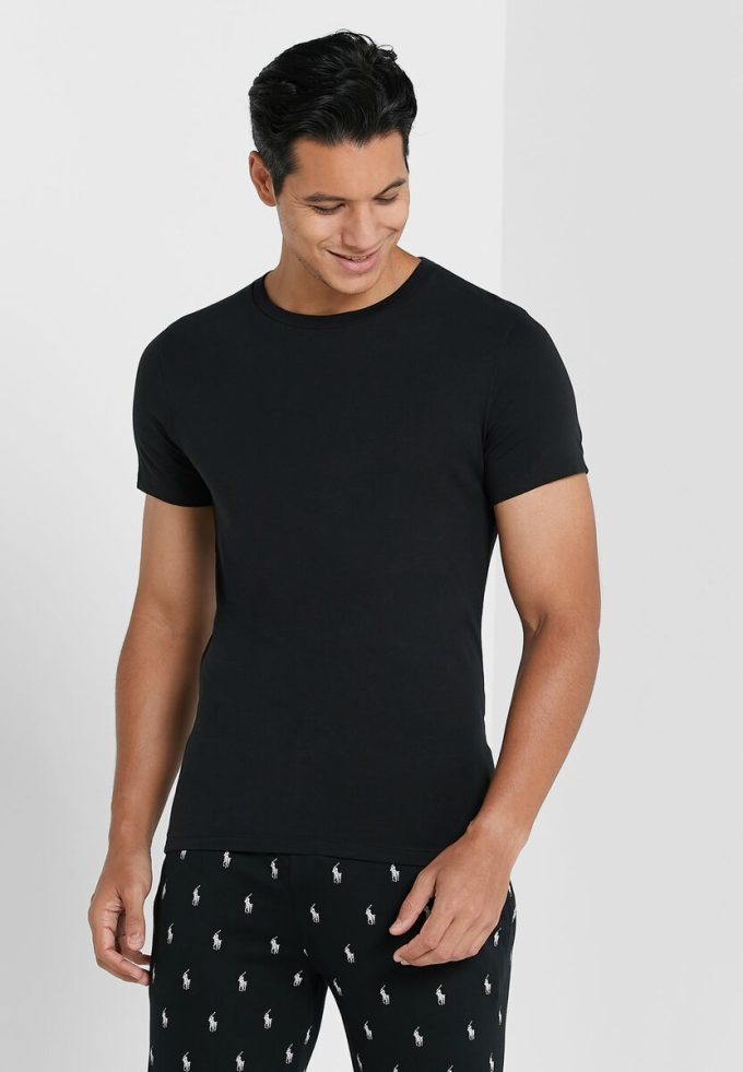 Schwarze Ralph Lauren Essential T-Shirts mit Rundhalsausschnitt für Herren im 2er-Pack