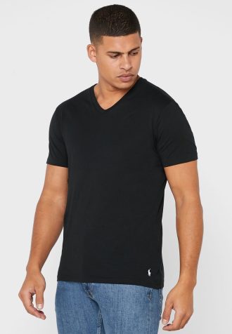 Schwarze Ralph Lauren Essential T-Shirts mit V-Ausschnitt im 2er-Pack für Herren