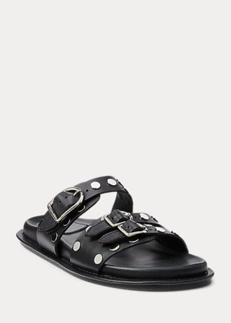 Schwarze Ralph Lauren Ezra Sandalen aus Lammleder mit Nieten für Damen