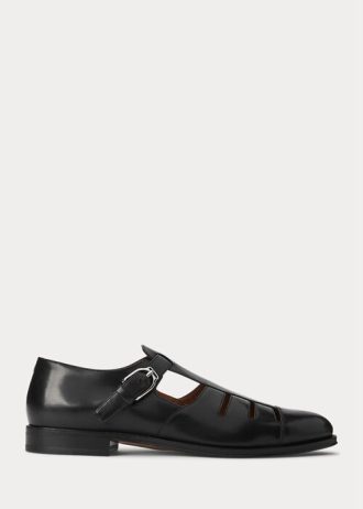 Schwarze Ralph Lauren Fischersandalen aus brüniertem Kalbsleder für Herren
