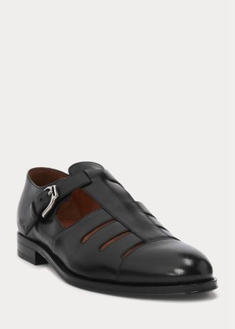 Schwarze Ralph Lauren Fischersandalen aus brüniertem Kalbsleder für Herren