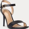 Schwarze Ralph Lauren Gwen Sandalen aus brüniertem Leder für Damen
