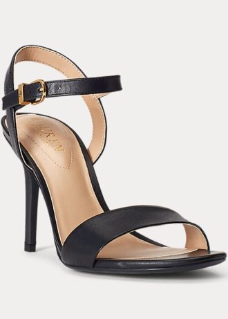 Schwarze Ralph Lauren Gwen Sandalen aus brüniertem Leder für Damen