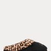 Schwarze Ralph Lauren Hausschuhe mit Leopardenlogo für Damen