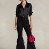 Schwarze Ralph Lauren High-Rise-Schlagjeans mit Perlenbesatz und Federbesatz für Damen