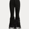 Schwarze Ralph Lauren High-Rise-Schlagjeans mit Perlenbesatz und Federbesatz für Damen