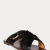 Schwarze Ralph Lauren Jacie Kalbsleder-Steigbügelsandalen für Damen