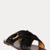 Schwarze Ralph Lauren Jacie Kalbsleder-Steigbügelsandalen für Damen