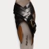 Schwarze Ralph Lauren Jacie Kalbsleder-Steigbügelsandalen für Damen