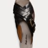 Schwarze Ralph Lauren Jacie Kalbsleder-Steigbügelsandalen für Damen