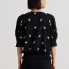 Schwarze Ralph Lauren Jersey-Oberteile mit Stickerei und Bindekragen für Damen