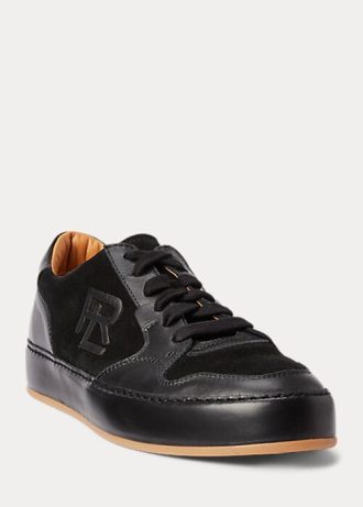 Schwarze Ralph Lauren Jinett Low-Top-Sneakers aus Wildleder und Leder für Damen