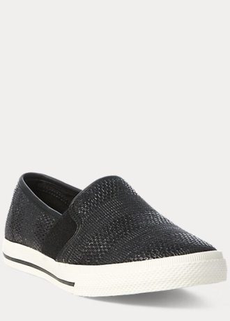 Schwarze Ralph Lauren Jinny Woven Slip-On-Sneakers für Damen
