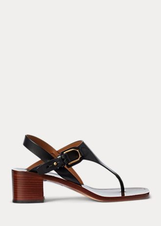 Schwarze Ralph Lauren Julie Welington Kalbsledersandalen für Damen