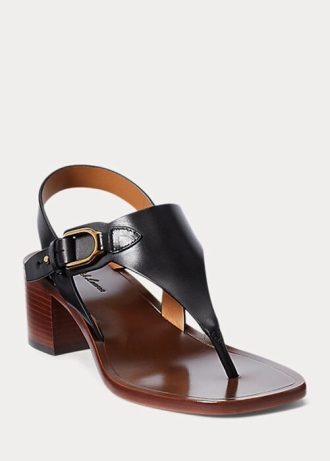 Schwarze Ralph Lauren Julie Welington Kalbsledersandalen für Damen