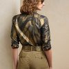 Schwarze Ralph Lauren Keara Metallic-Hemden mit Rüschenbesatz für Damen