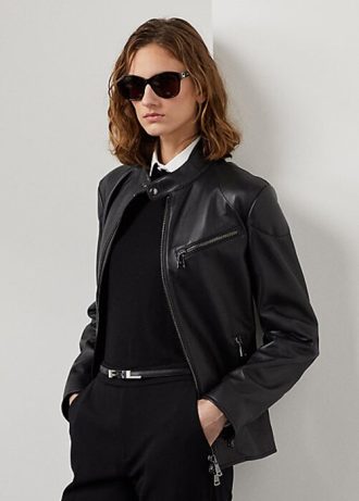 Schwarze Ralph Lauren Keven Lammfell-Bikerjacken für Damen