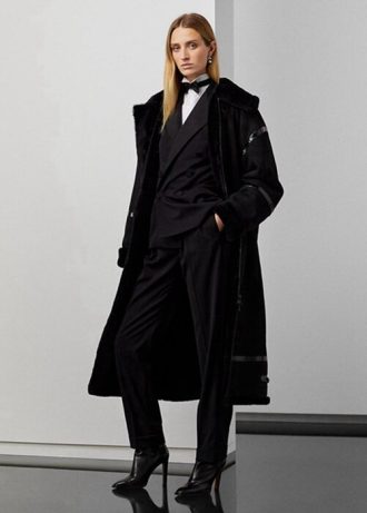 Schwarze Ralph Lauren Lanthe Merino Shearling-Mäntel für Damen