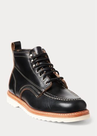 Schwarze Ralph Lauren Leder-Schnürstiefel für Herren