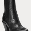 Schwarze Ralph Lauren Lowrey Cowboystiefel aus Leder für Damen