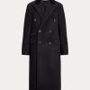 Schwarze Ralph Lauren Melton-Mäntel aus Wollmischung mit Samtkragen für Damen