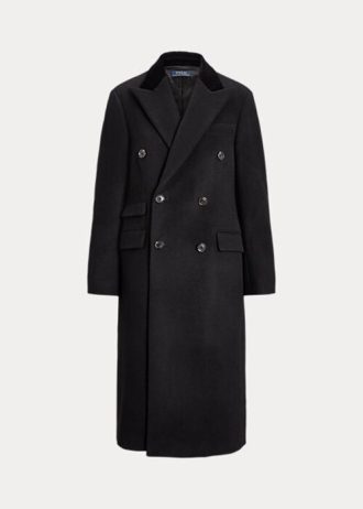 Schwarze Ralph Lauren Melton-Mäntel aus Wollmischung mit Samtkragen für Damen