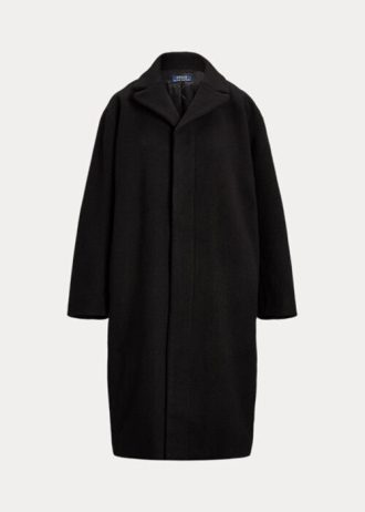 Schwarze Ralph Lauren Oversize-Mäntel aus Wollmischung mit Fischgrätenmuster für Damen