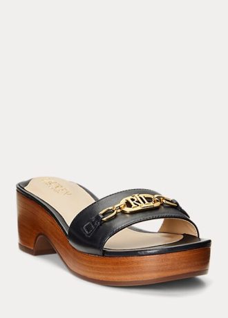 Schwarze Ralph Lauren Roxanne Sandalen aus Nappaleder für Damen