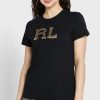 Schwarze Ralph Lauren Rundhals-Logo-T-Shirts für Damen