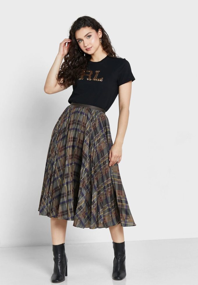 Schwarze Ralph Lauren Rundhals-Logo-T-Shirts für Damen