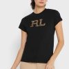 Schwarze Ralph Lauren Rundhals-Oberteile mit Grafik für Damen