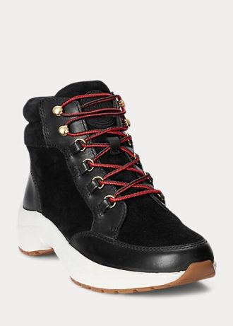 Schwarze Ralph Lauren Rylee High-Top-Sneakers aus Wildleder und Leder für Damen