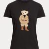 Schwarze Ralph Lauren Safari Polo Bear Baumwoll-T-Shirts für Damen